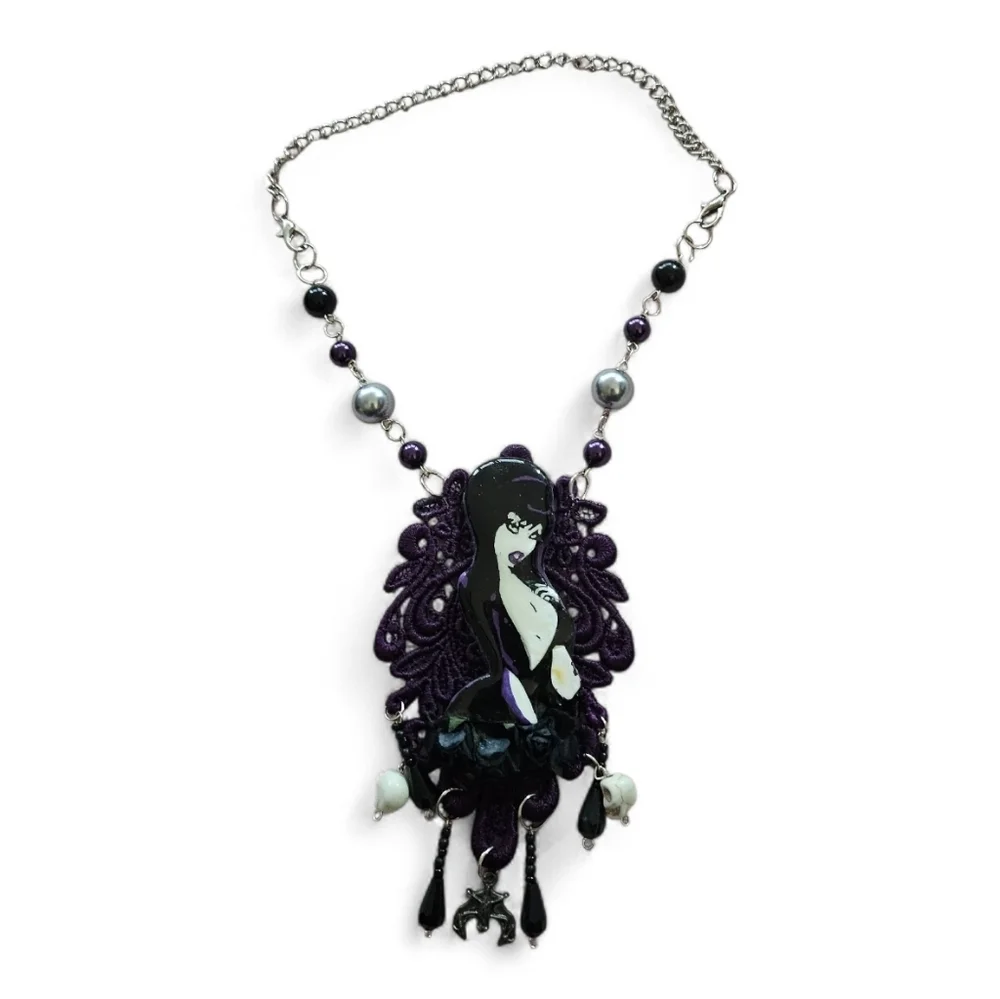 Elvira, Mistress Of The Dark Lace Beaded Handmade Necklace